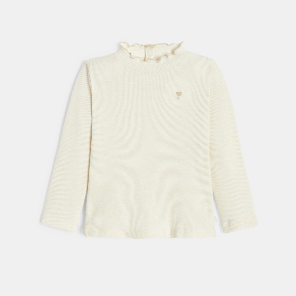 تيشيرت كوت مسطح وياقة متموّجة بلون البيج للفتيات الرضع.